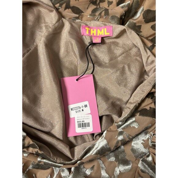 THML Velvet Flutter Dress Size Medium Brown Copper Shimmer WCT2276-3 - Picture 9 of 14